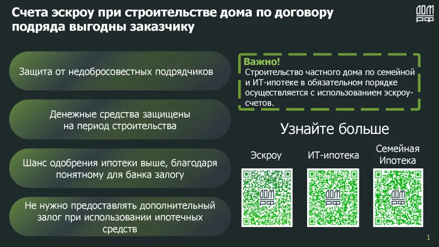 О строительстве жилых домов по договорам строительного подряда с использованием счетов эскроу